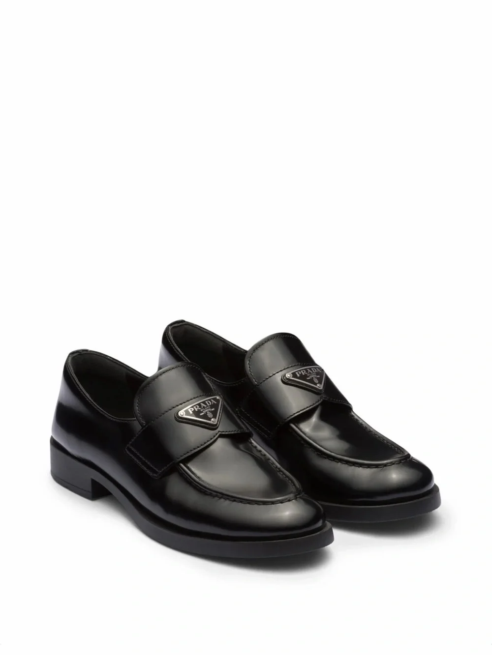 Prada Black Leather Penny Strap Loafers with Logo Plaquel